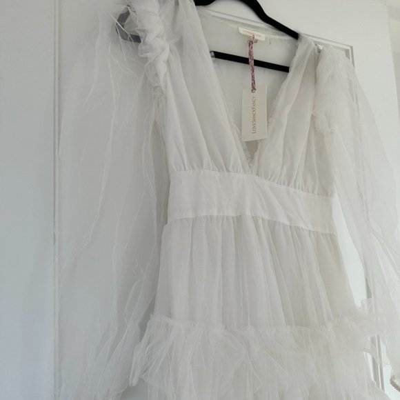 ❌SOLD❌LoveShackFancy Francoise V-neck Ruffled Tulle Dress White Tiered Sheer - Picture 7 of 15